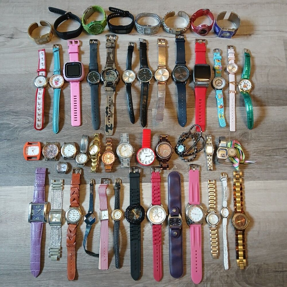 Huge Watch Lot of 45+ Mixed Brands Vintage & Modern Parts/Repair Untested-Box A